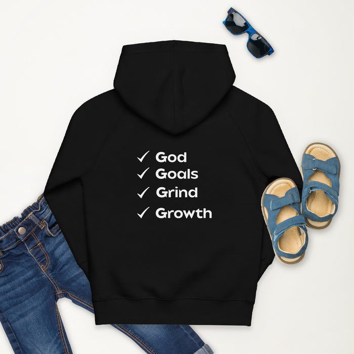 Kids eco hoodie-God, Goals, Grind, Growth