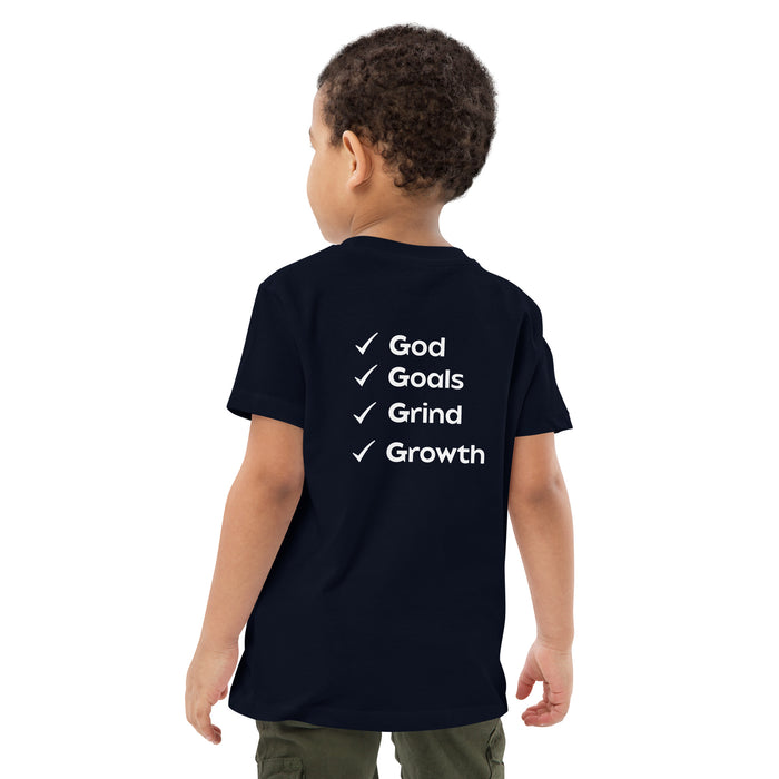 Organic cotton kids t-shirt-God, Goals, Grind, Growth