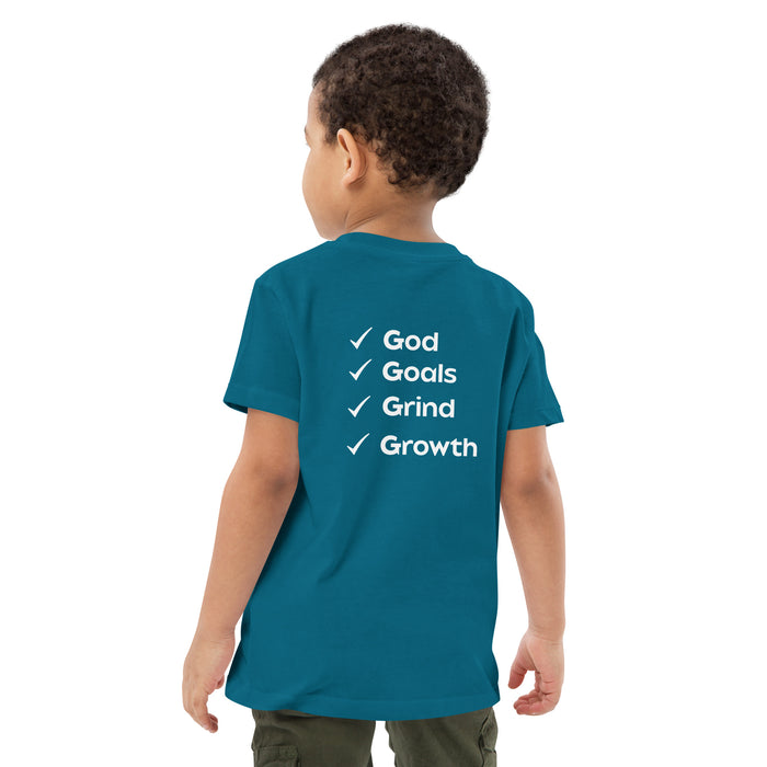 Organic cotton kids t-shirt-God, Goals, Grind, Growth