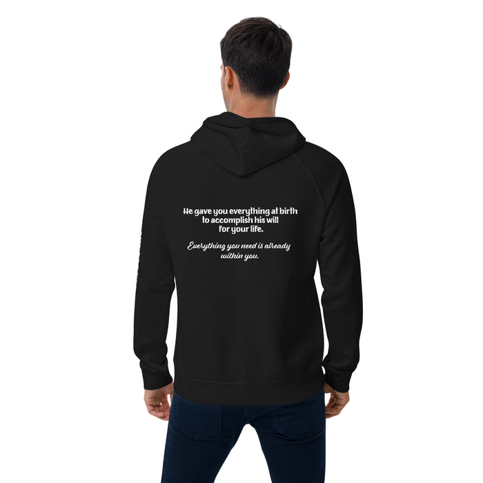 Unisex eco raglan hoodie-He Gave You Everything at Birth
