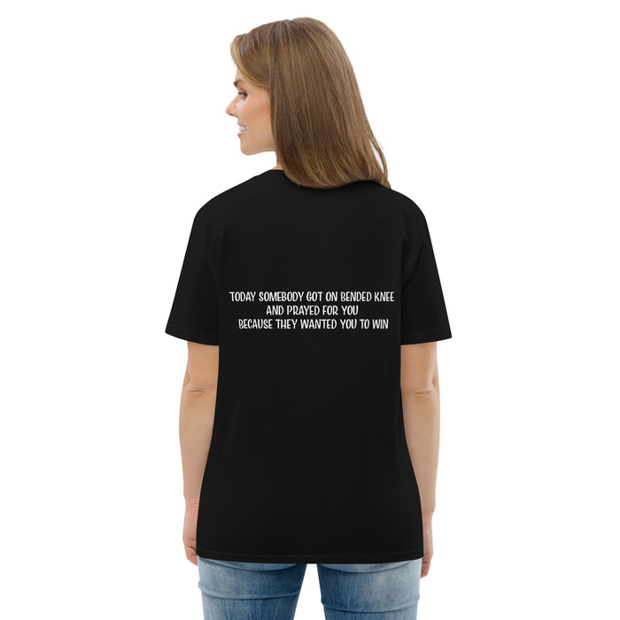 Unisex organic cotton t-shirt:  Today Somebody Got on Bended Knee