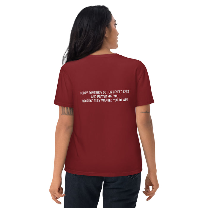 Unisex organic cotton t-shirt:  Today Somebody Got on Bended Knee