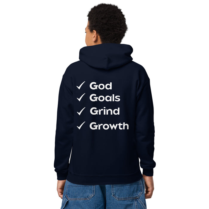 Youth heavy blend hoodie-God, Goals, Grind, Growth