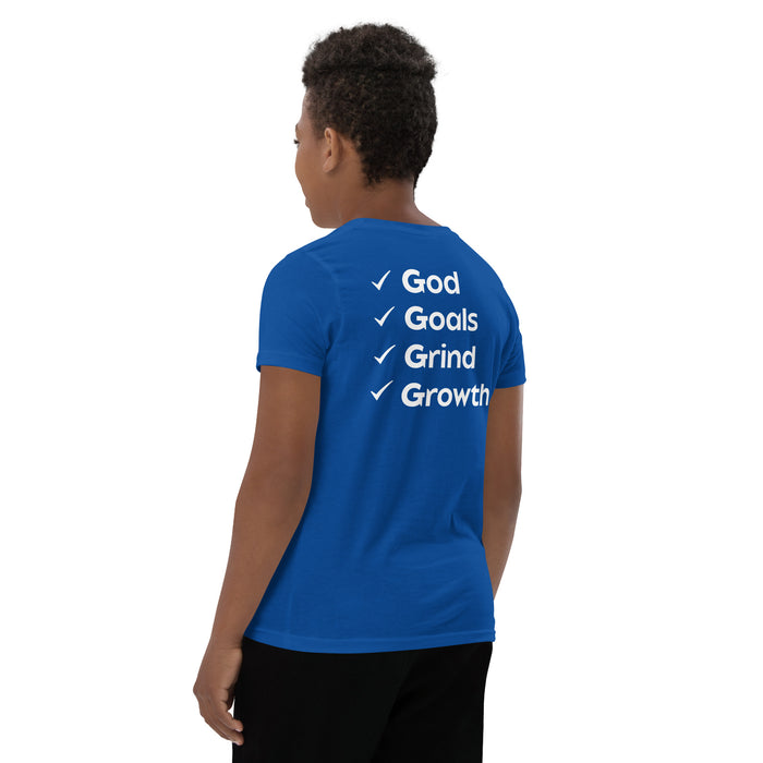 Youth Short Sleeve T-Shirt-God, Goals, Grind, Growth